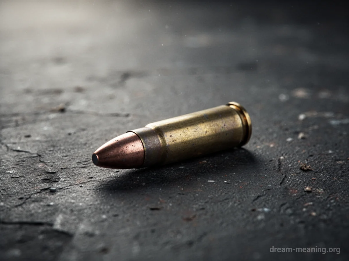 A single metallic bullet resting on a dark surface.