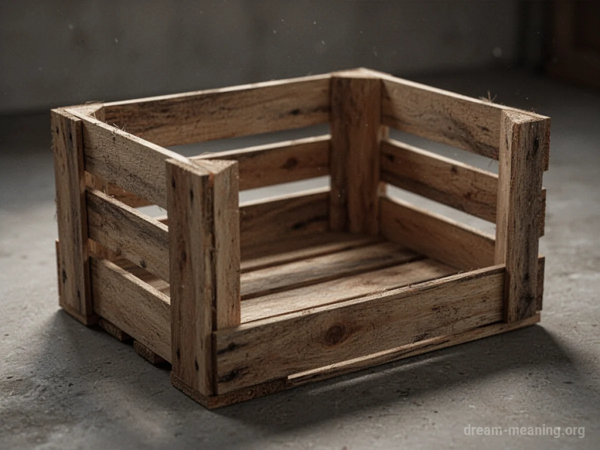 The inside of an empty wooden crate viewed from below.