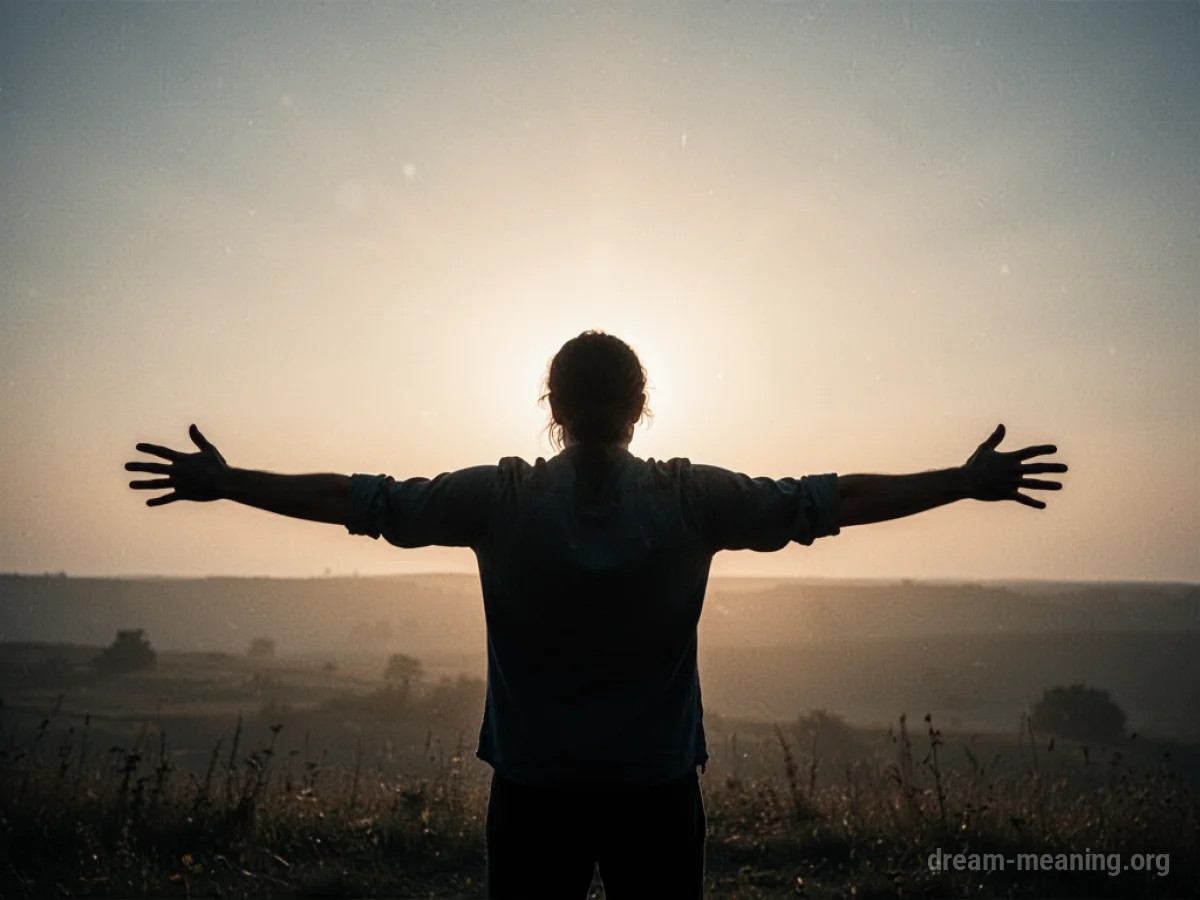A single figure looking towards a distant, radiant light.