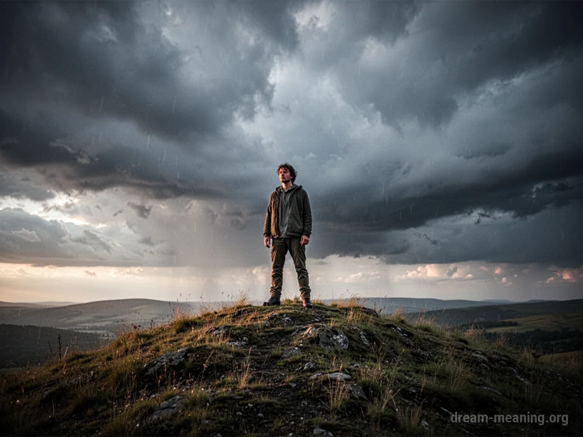 A lone silhouette stands on a hilltop facing a dramatic sky.