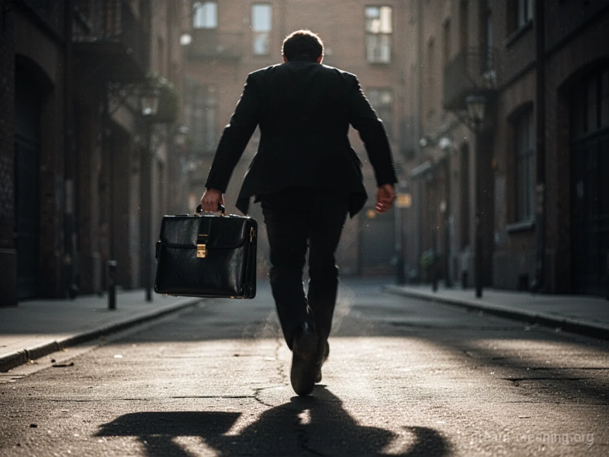 A person walking away with a briefcase.