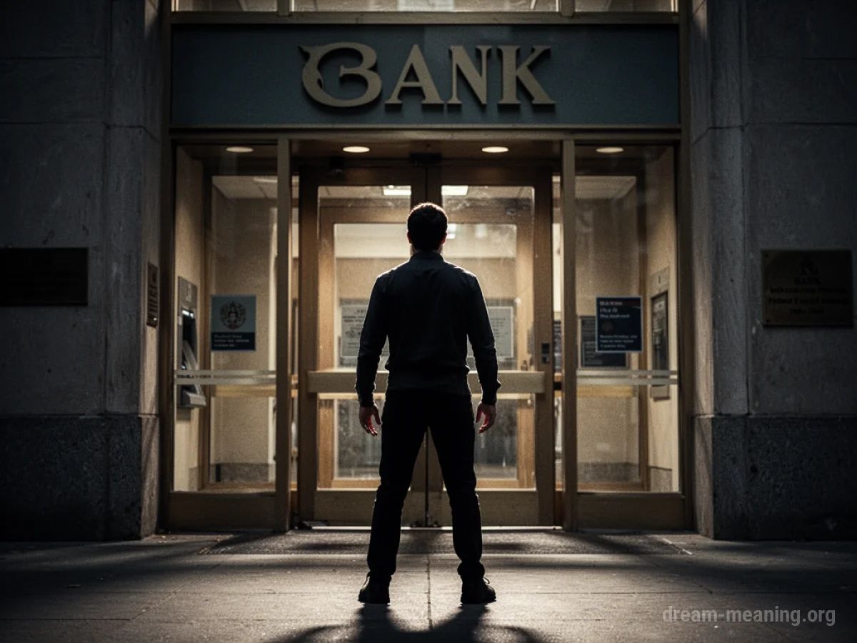 Silhouette of a person blocking a bank entrance.