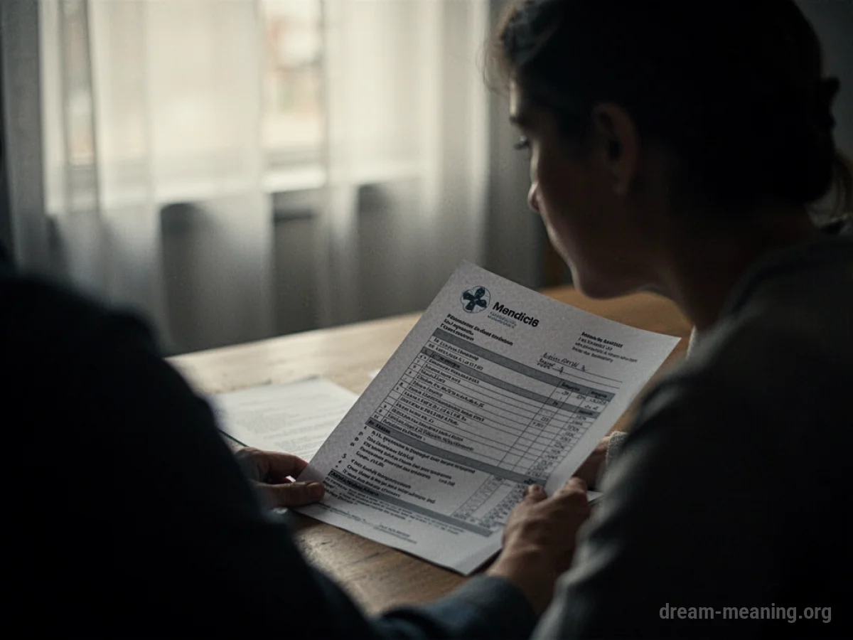 A silhouette figure observes a medical document.