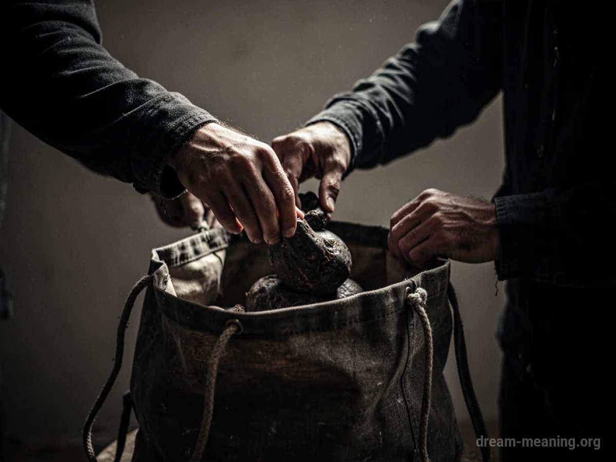 A silhouette figure reaching into an open bag.