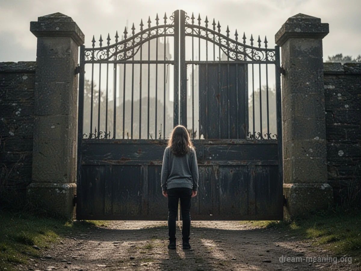 A person standing in front of a closed border gate.