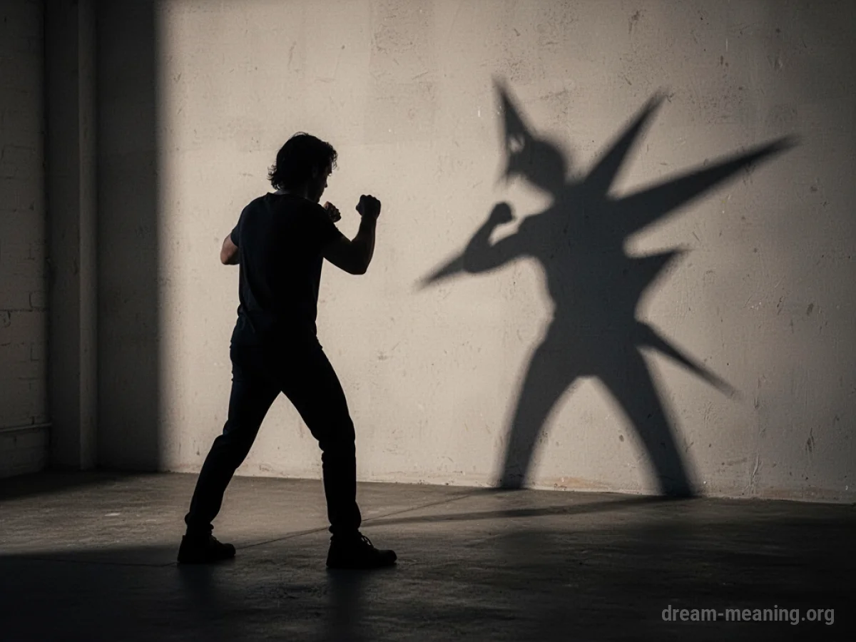 Silhouette of a person facing a sharp, dark shadow.