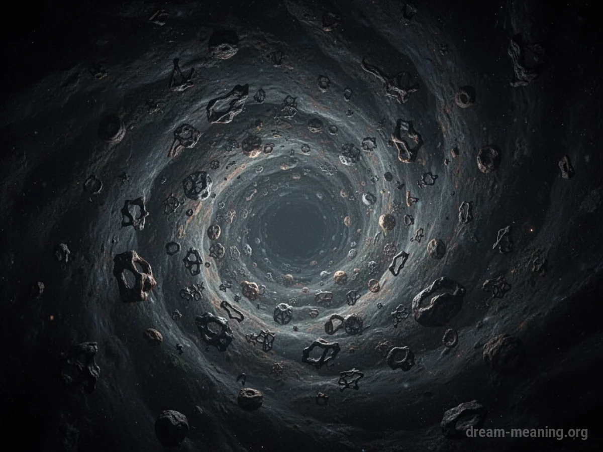 A swirling dark vortex in space pulling in distant lights.