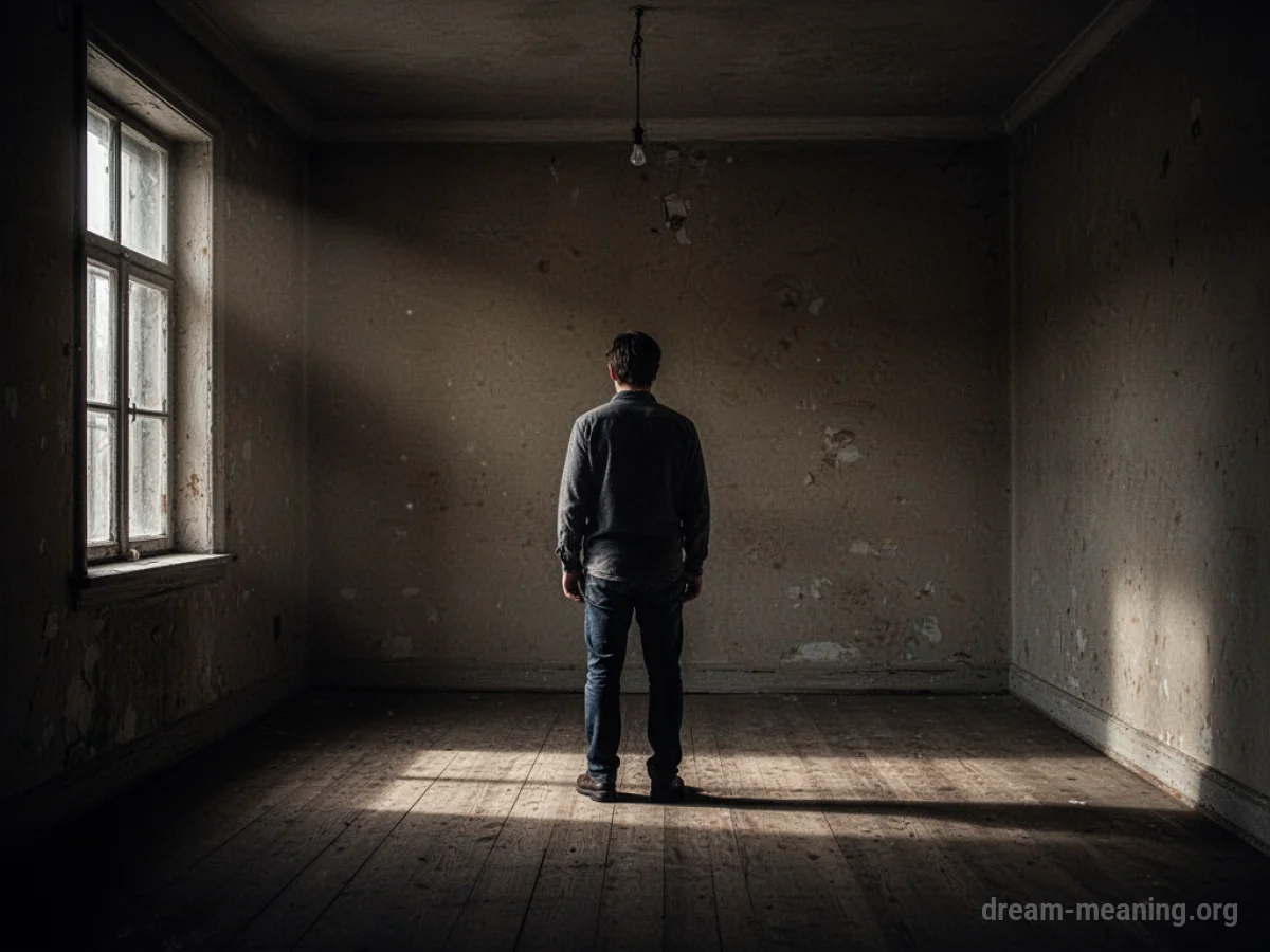 A person standing in a dark room with shadows extending from the walls.