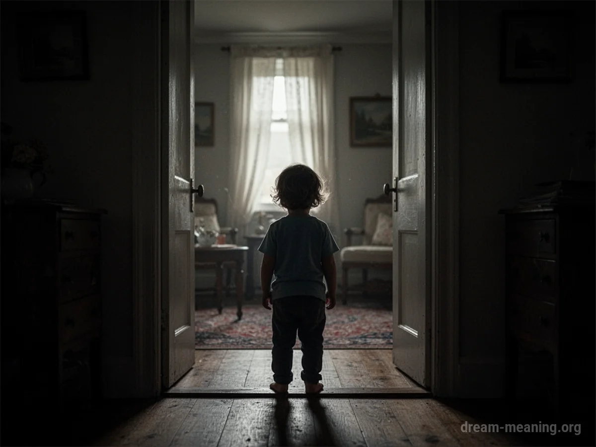 Silhouette of a small child standing in a doorway.