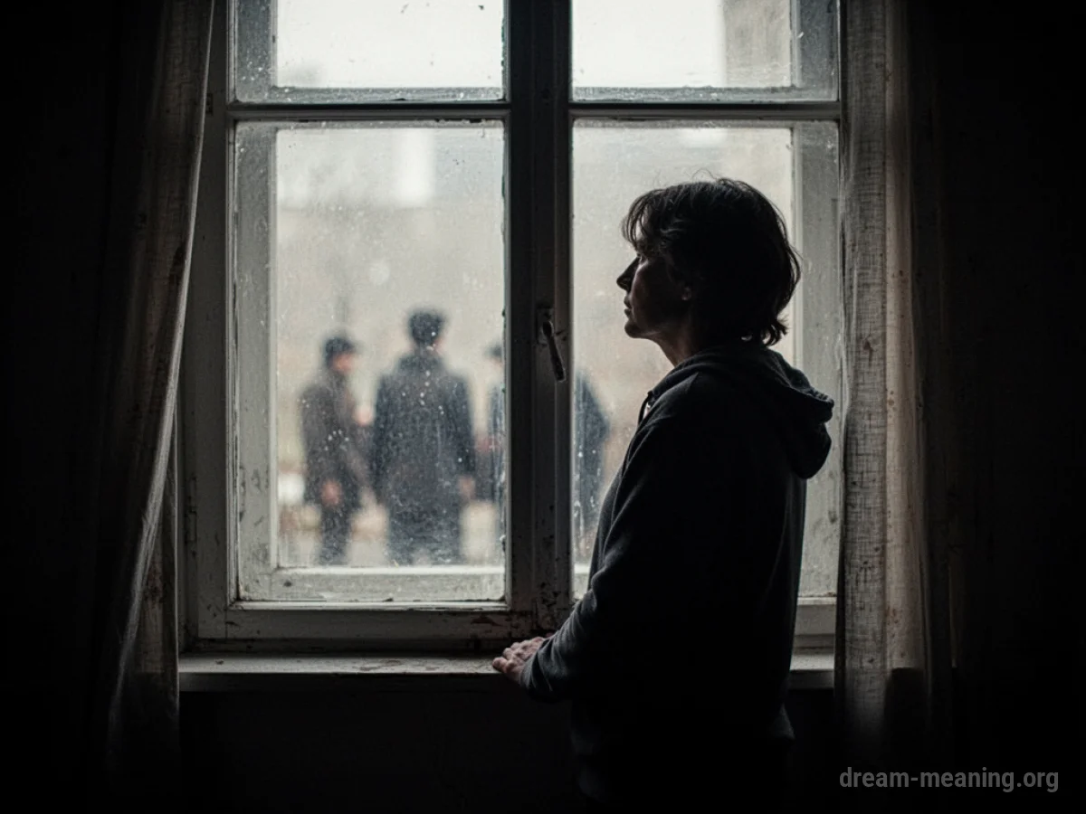 Silhouette of a person inside a dark room looking out a window.