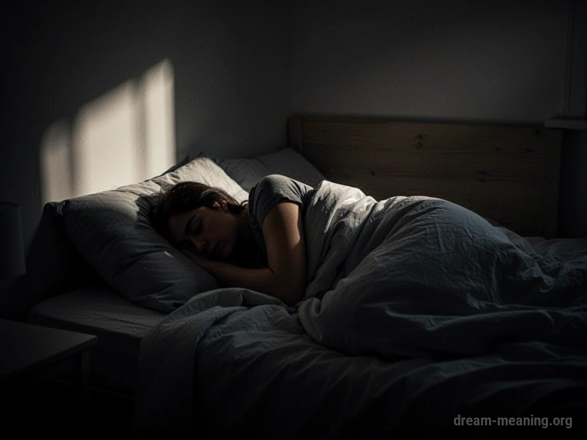 Silhouette of a person sleeping in a bed with shadows around the room.