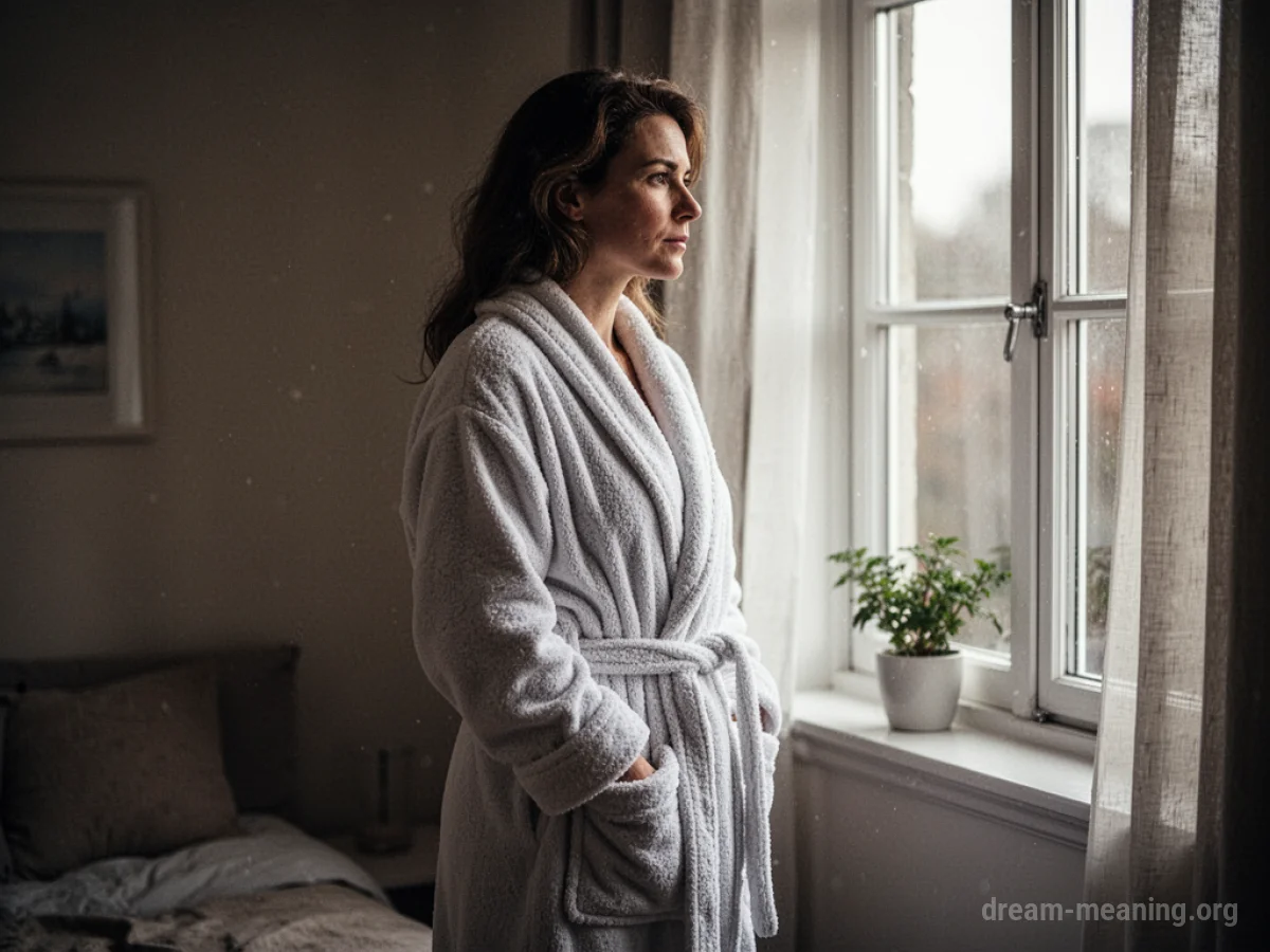 Person in a bathrobe by a window.