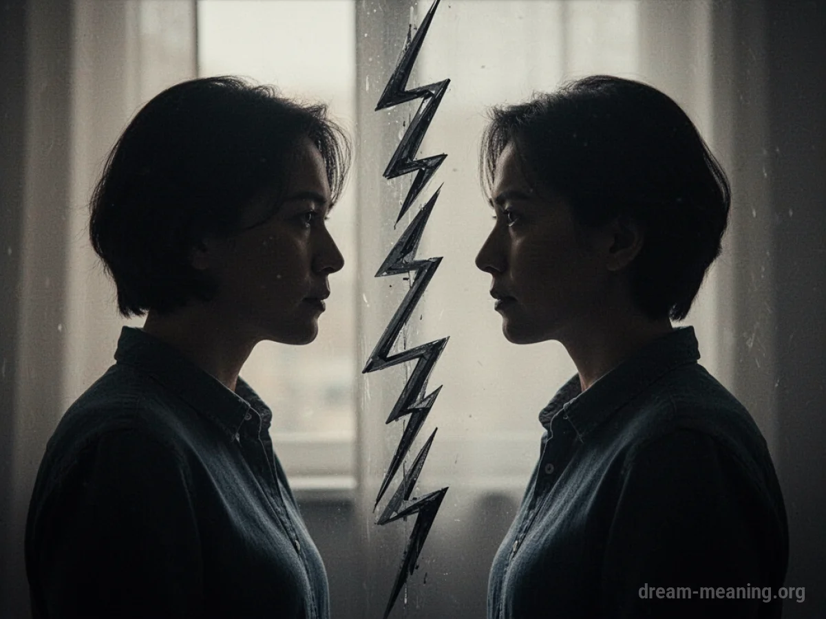 Silhouettes of two people facing each other with abstract lines separating them.