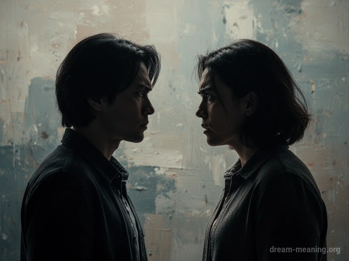Two silhouetted figures facing each other in a tense standoff.