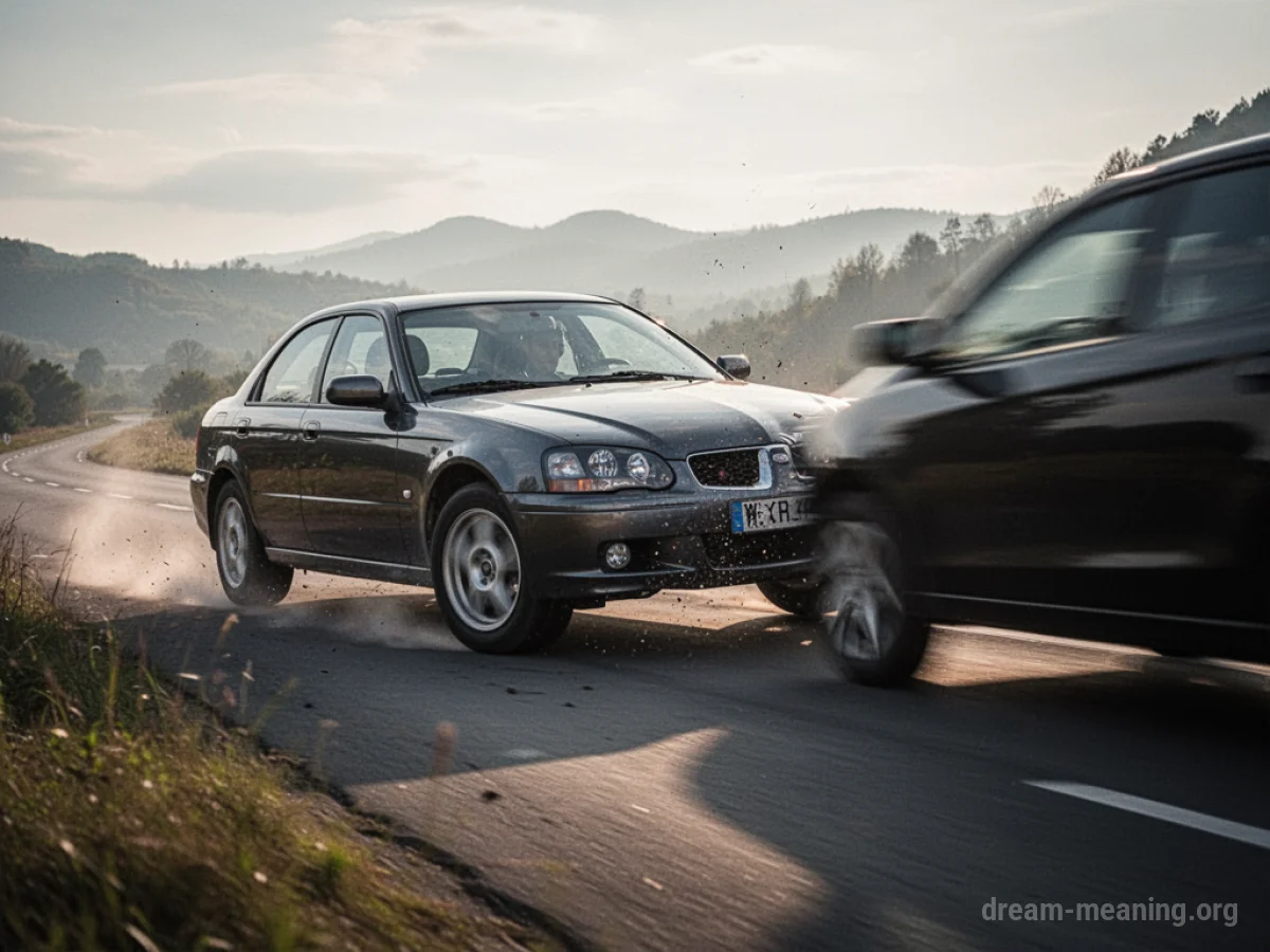 A car tires squealing as it swerves on a road, narrowly missing another vehicle.