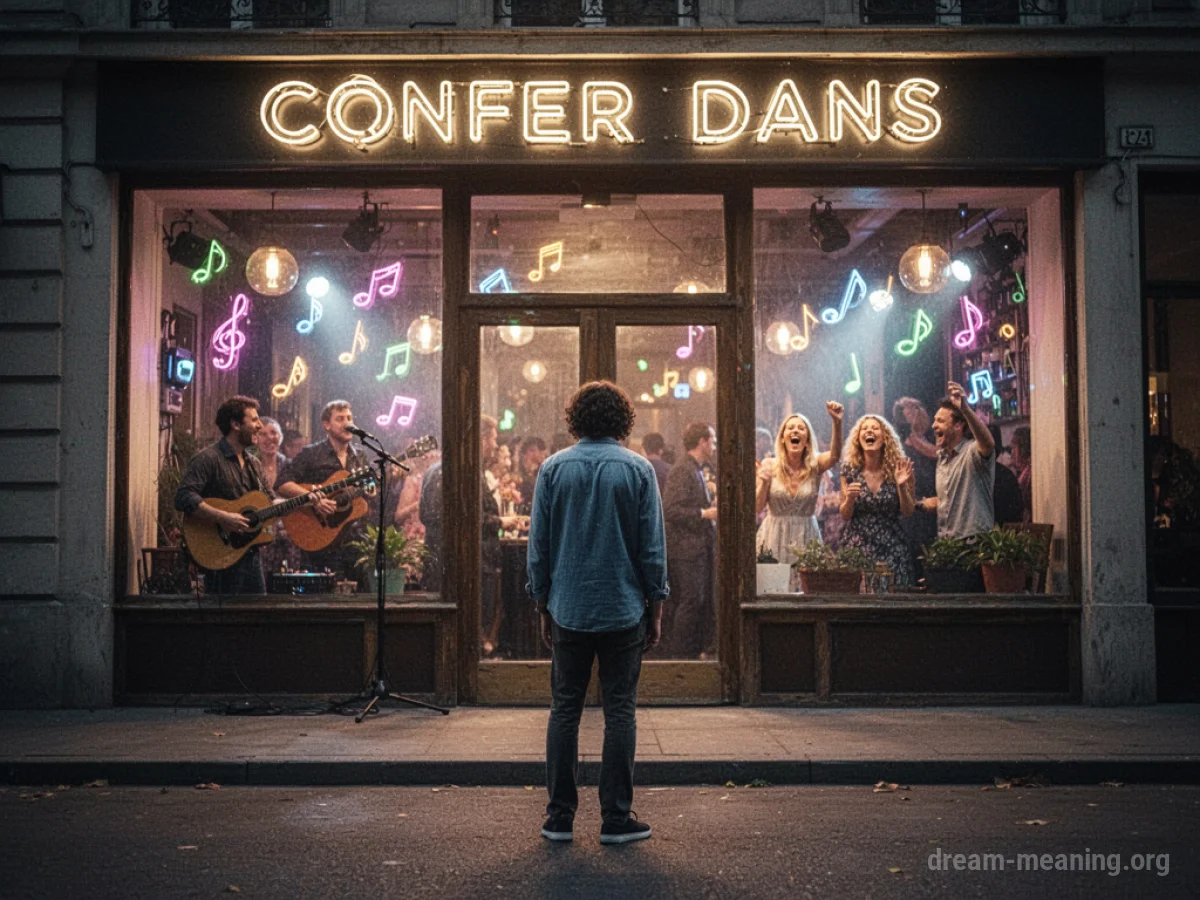 A person stands outside a party, looking towards it but not entering.