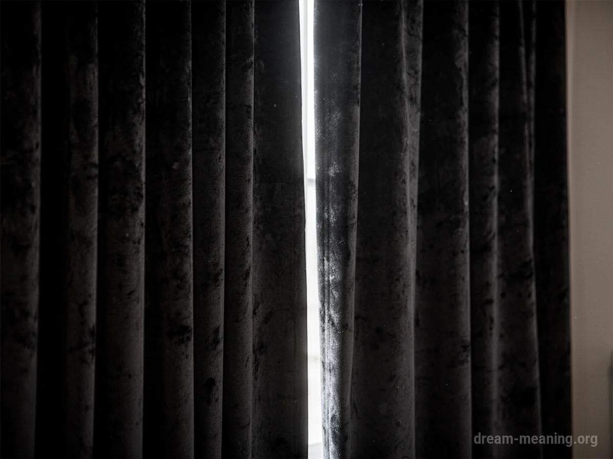 Drawn black velvet curtains with a thin line of light peeking through.