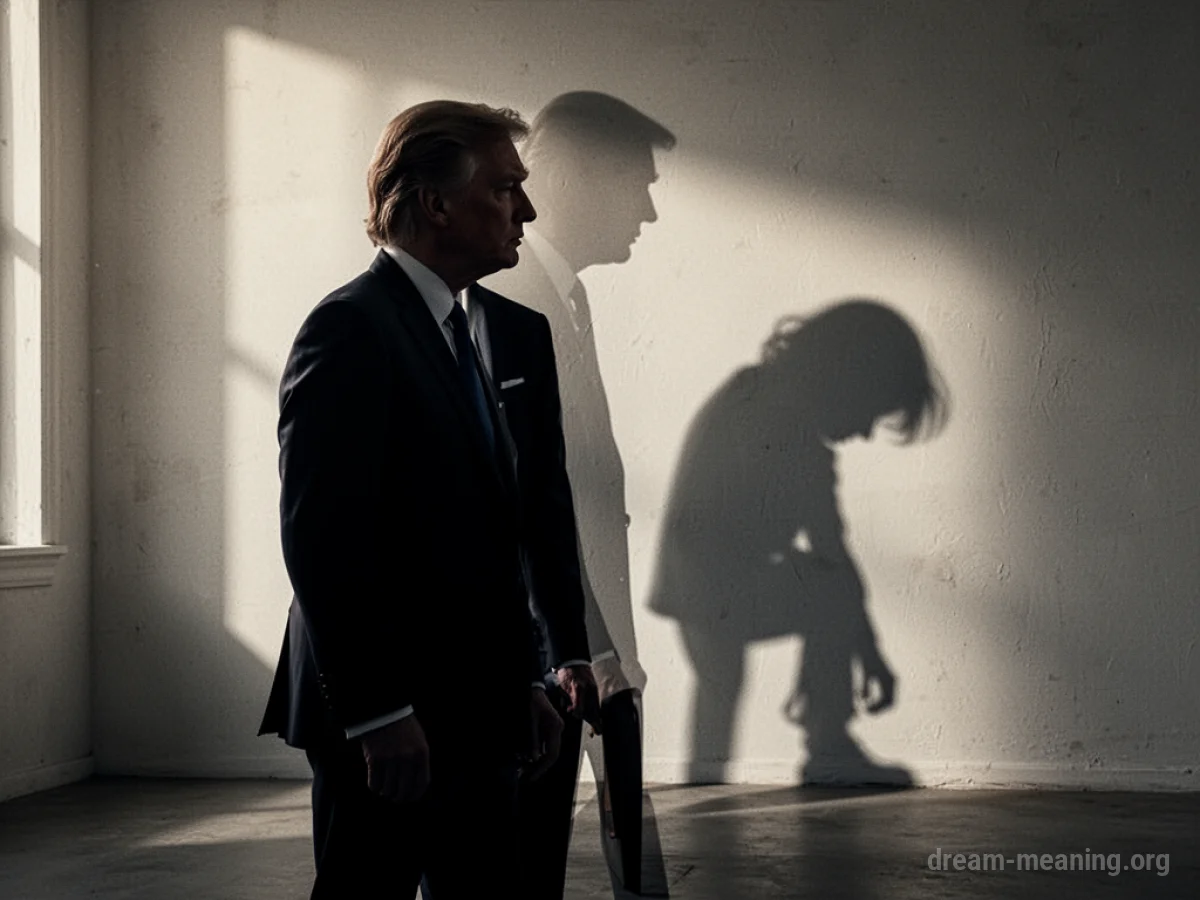 Silhouette of a person in a suit with a smaller shadow figure behind them.