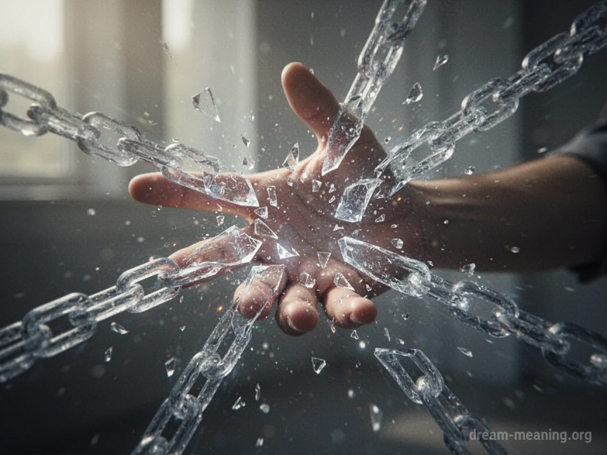 A hand breaking an ethereal chain.