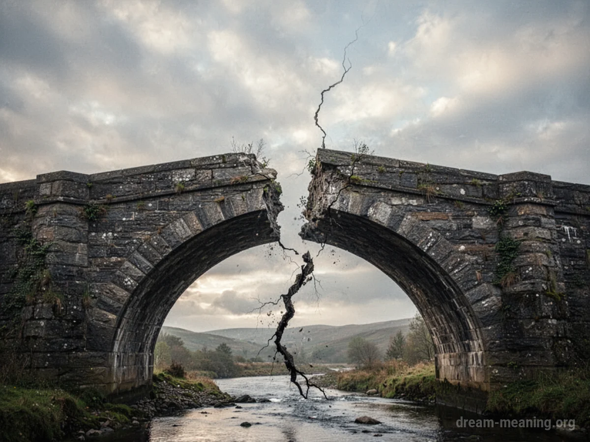 A bridge with a prominent crack in its structure.