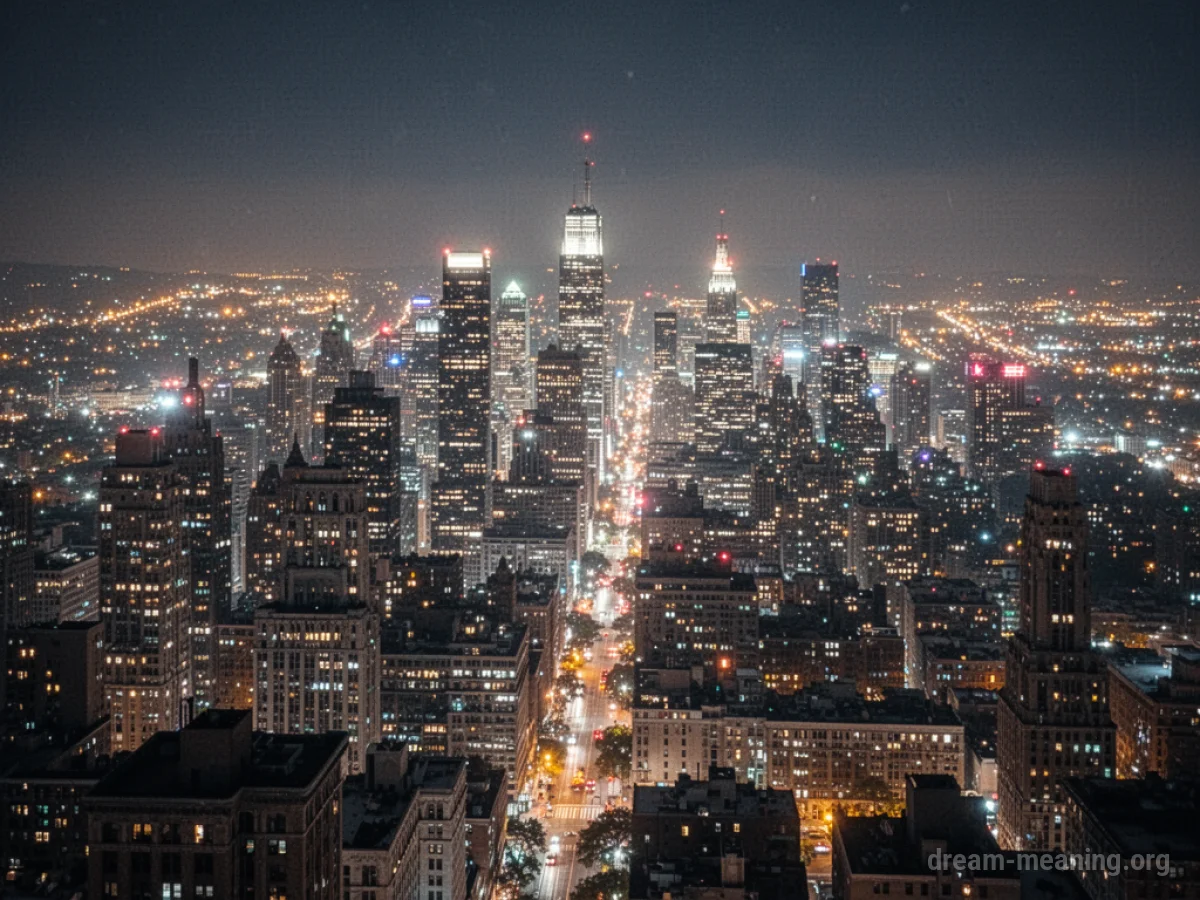 A nighttime cityscape illuminated by numerous bright lights.