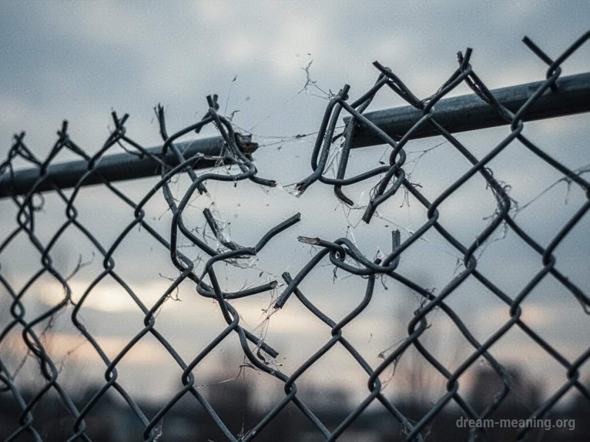 A damaged chain link fence with gaps.