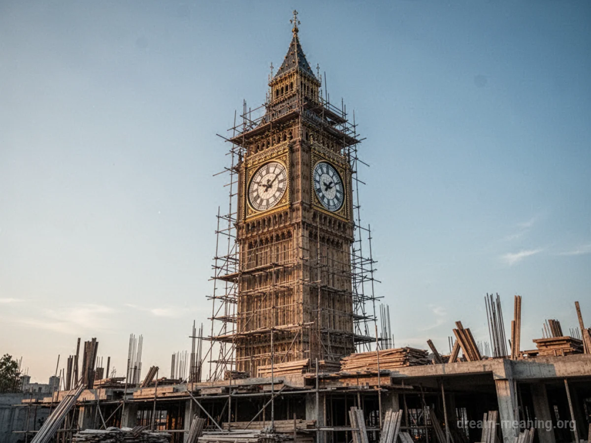 A large clock tower under construction.