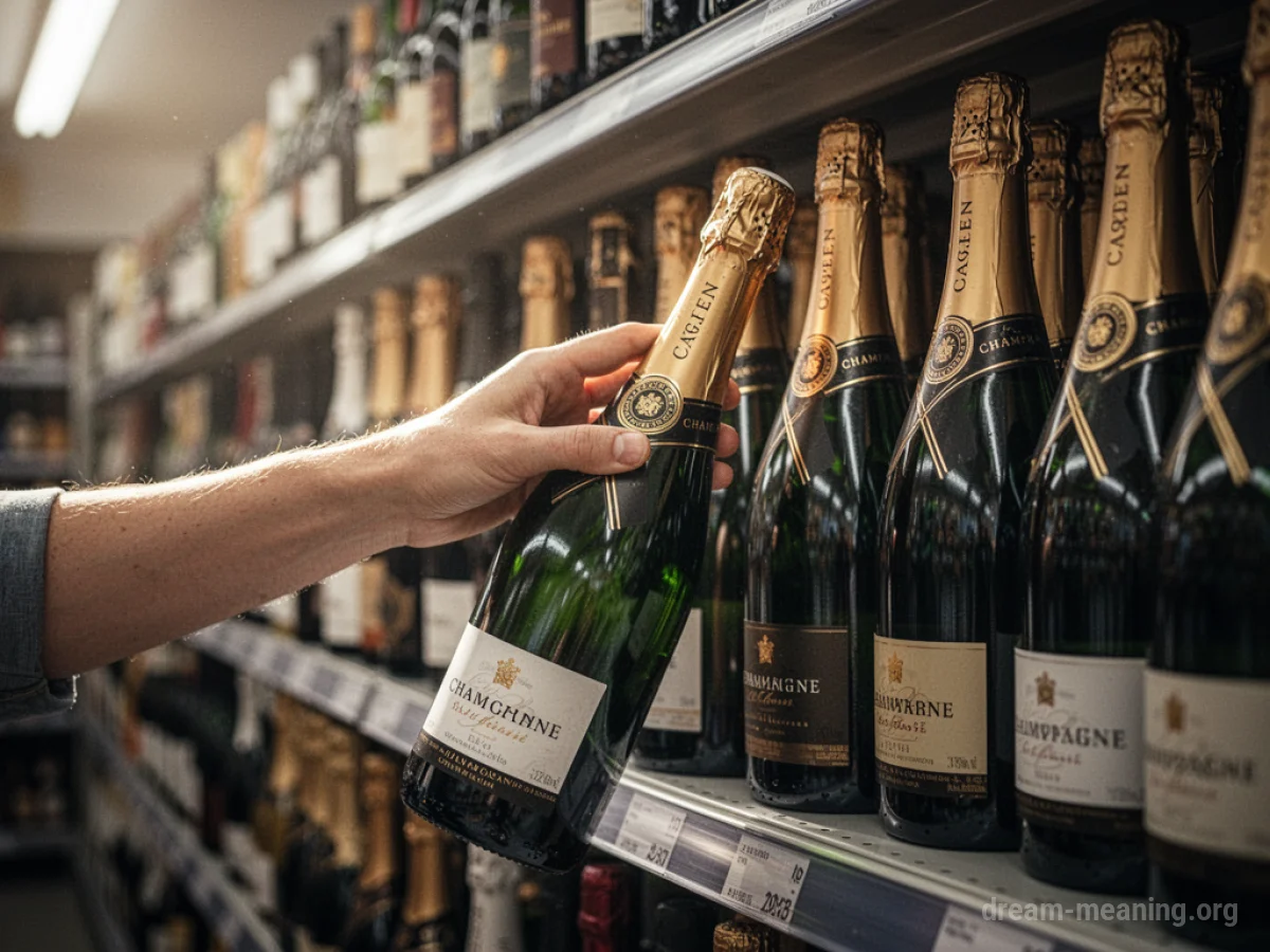 A person's hand reaching towards a bottle of champagne.