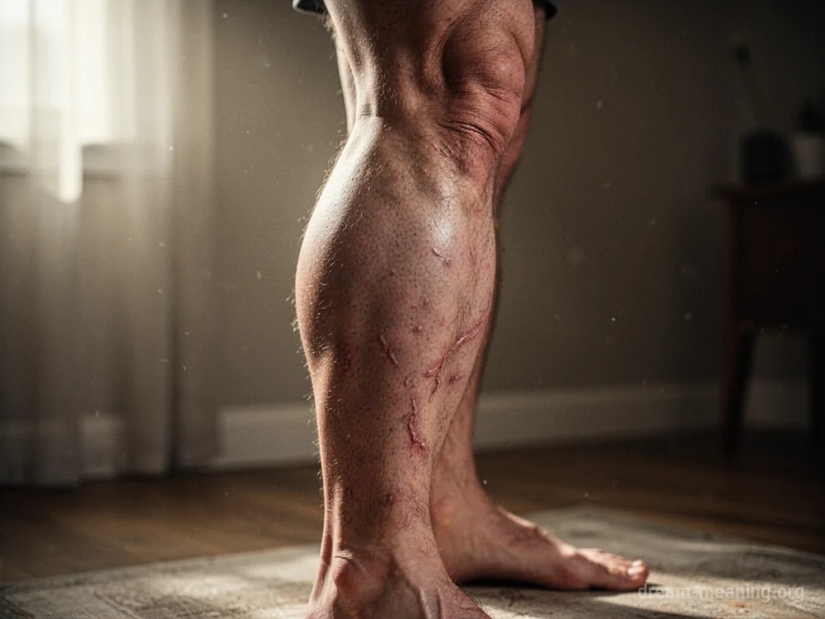 A person's leg with an unnaturally swollen calf.