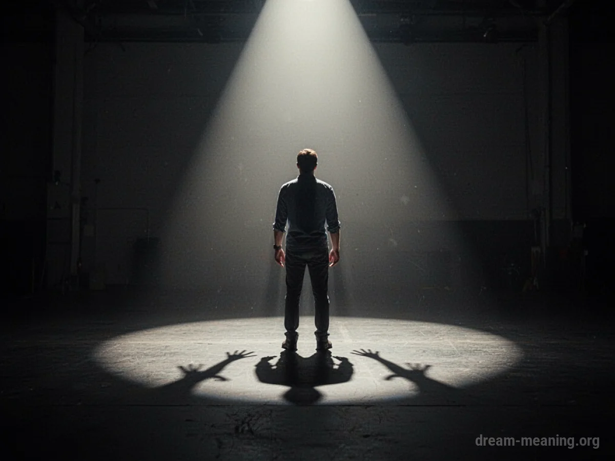 A single silhouette figure standing in a bright spotlight.
