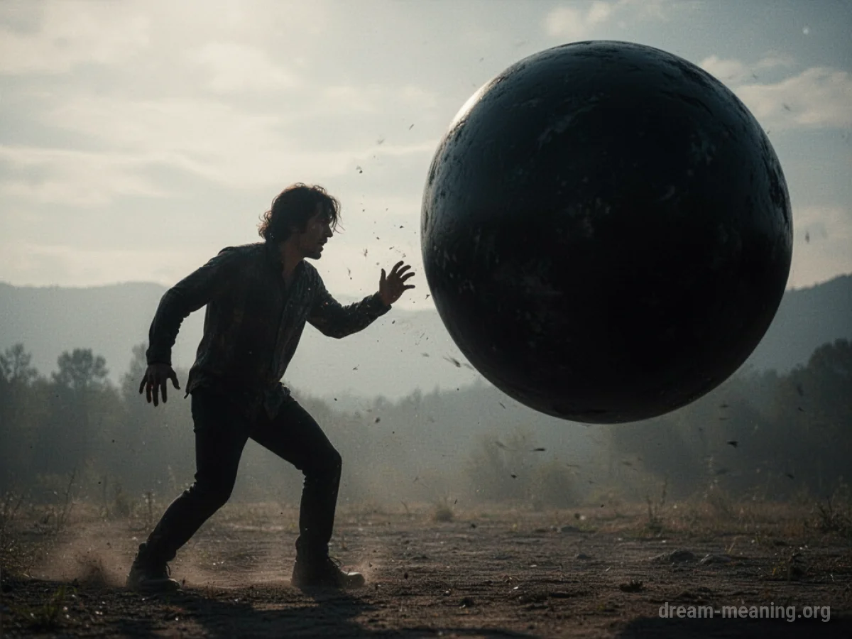 Silhouette of a person turning away from a large sphere.