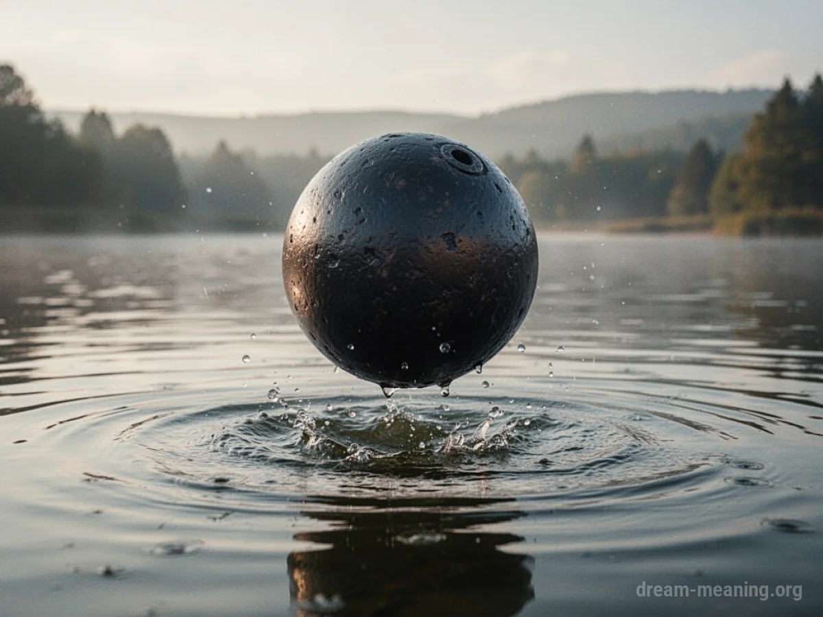A cannonball poised to strike water.