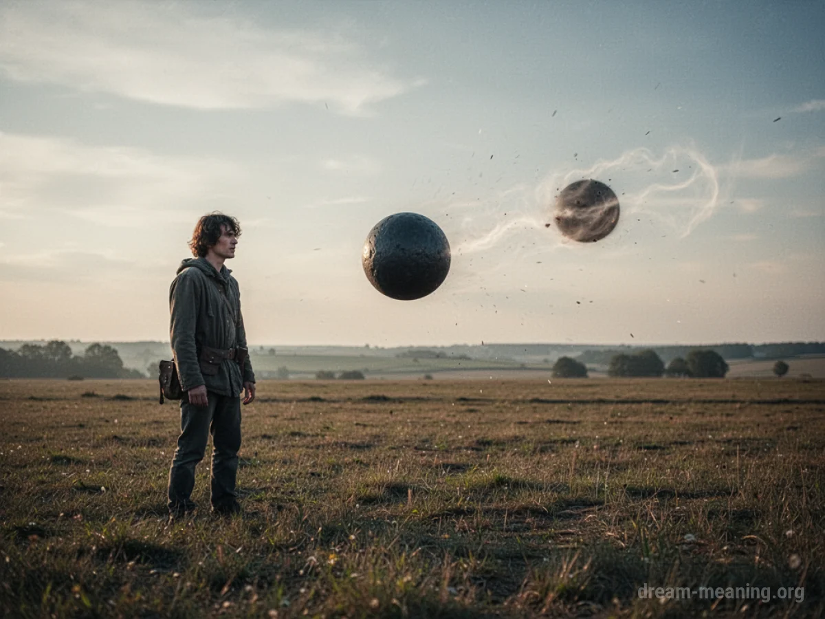 A cannonball passes by a person.