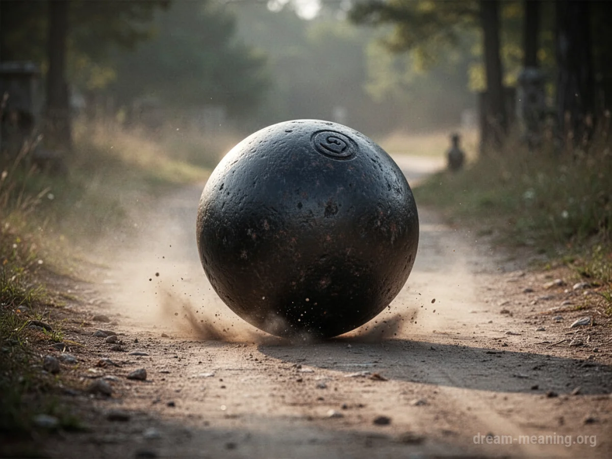 A heavy cannonball moving along a path.