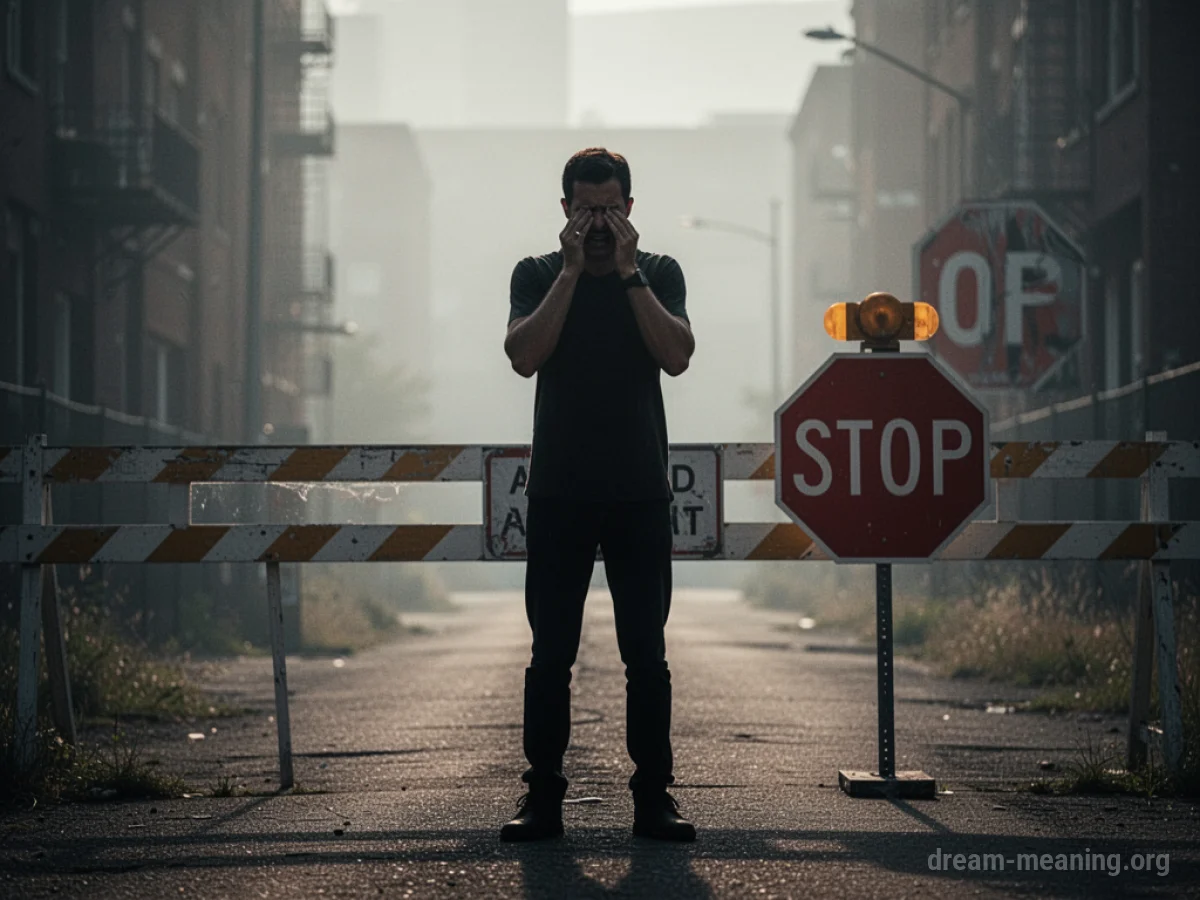 Silhouette of a person standing before a barrier.