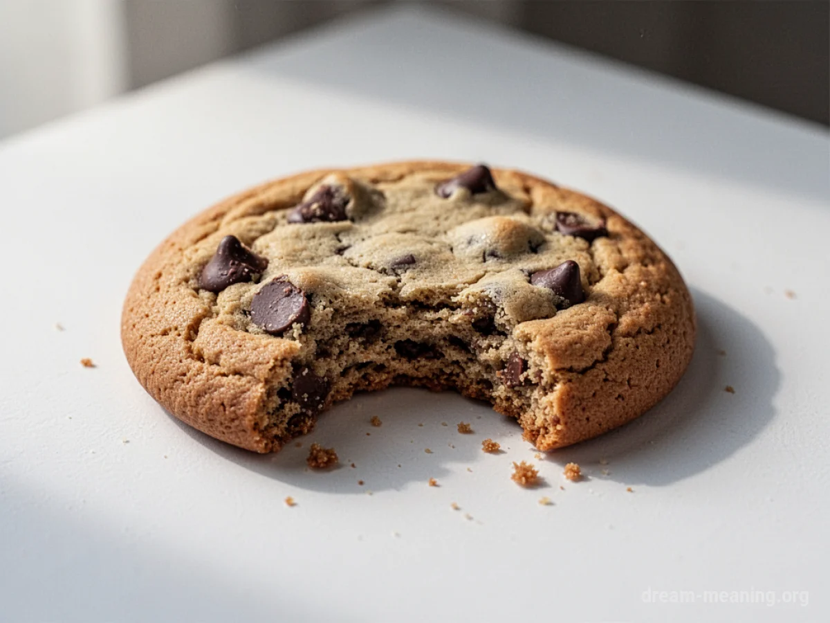 A large cookie with a bite mark.