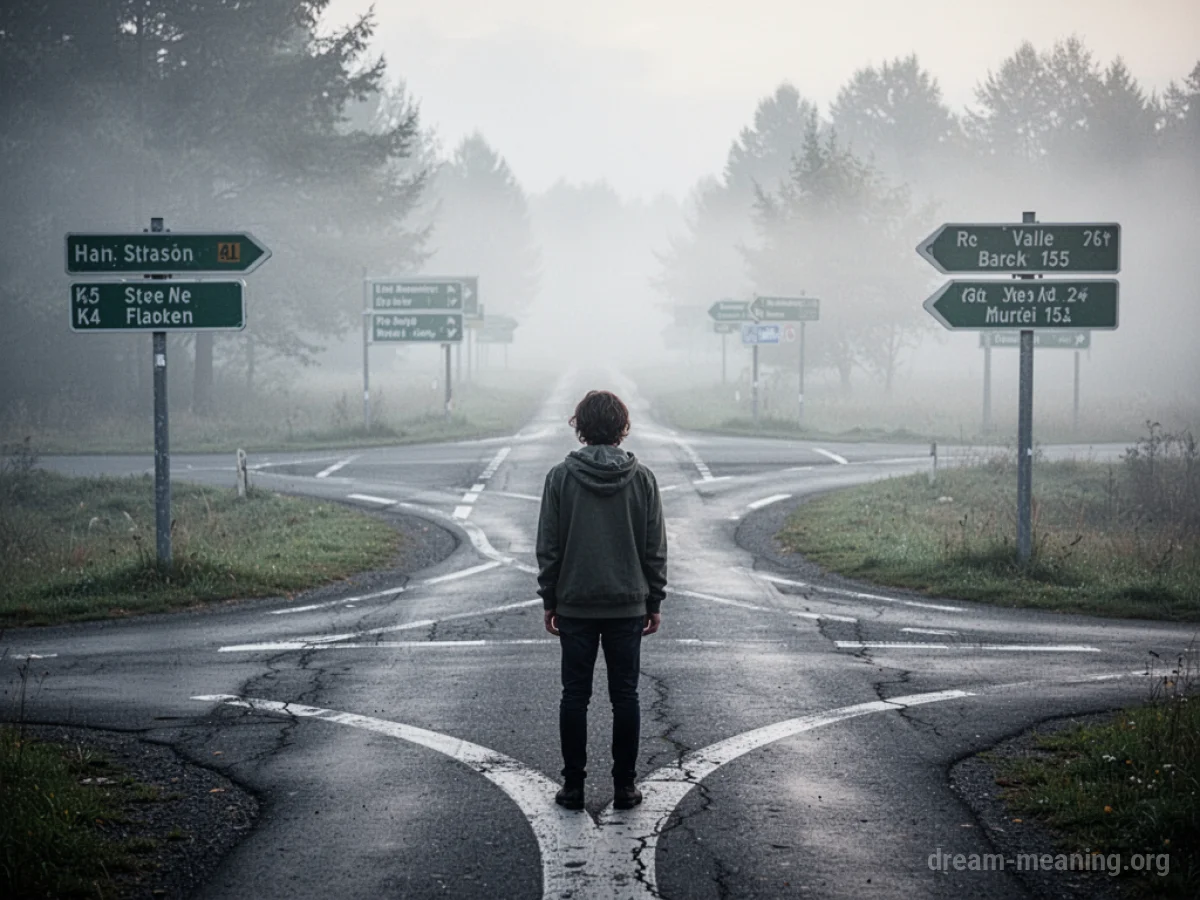 A person at a foggy, multi-path crossroads.