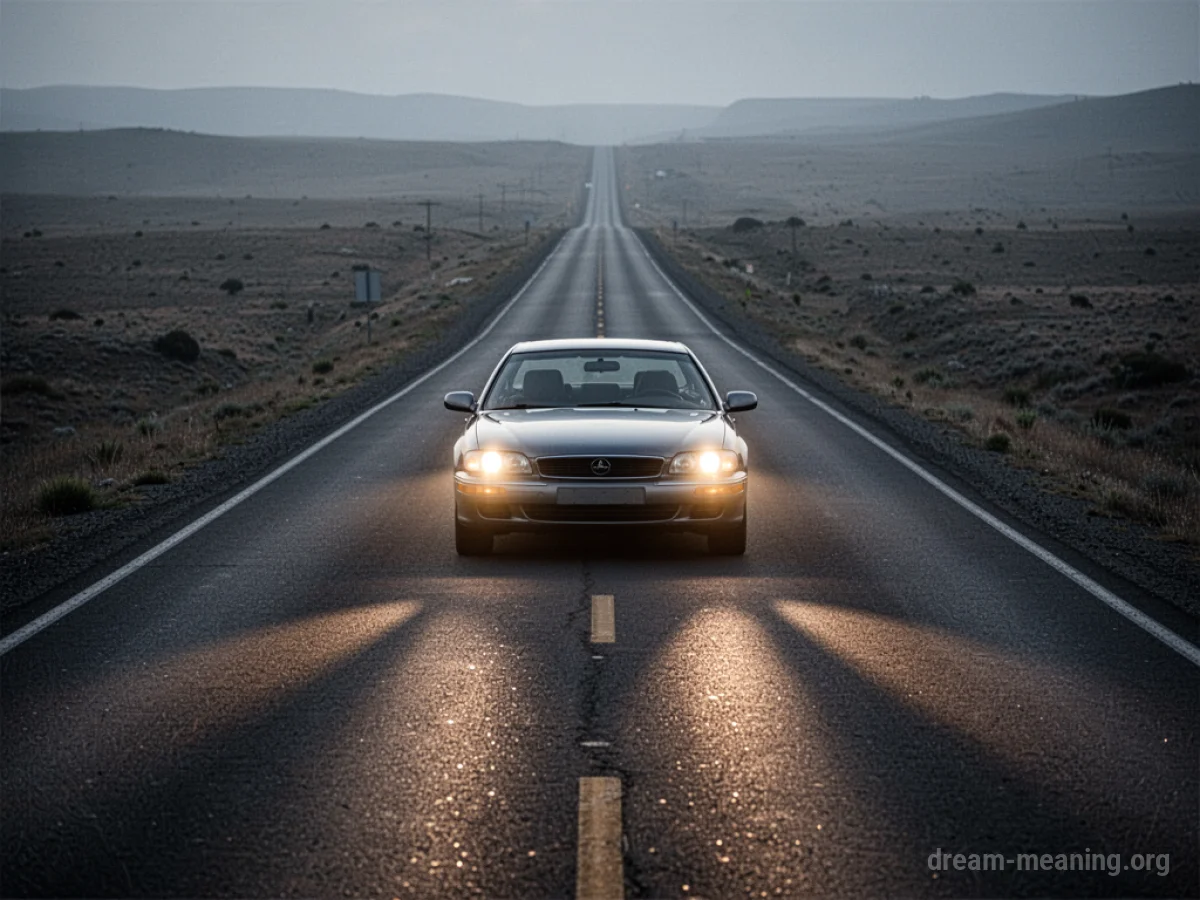A single car on an empty road at dusk.