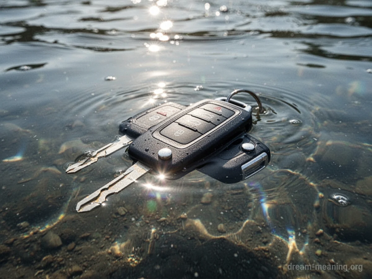 Car keys resting at the bottom of clear water.