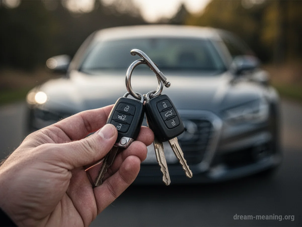 A bent car key in a person's hand with a blurred car in the background.