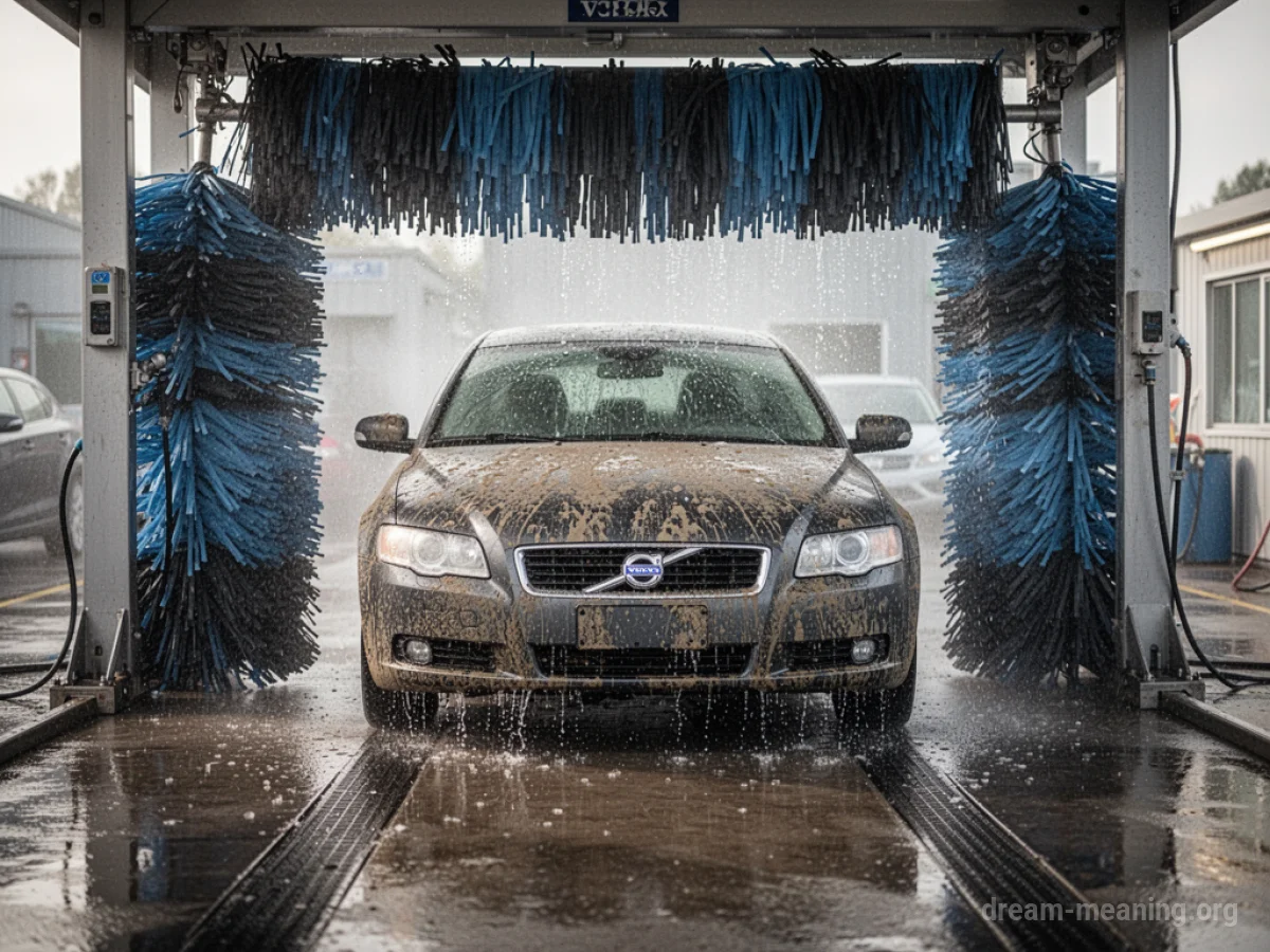 A car in a car wash where the dirt remains on the surface.