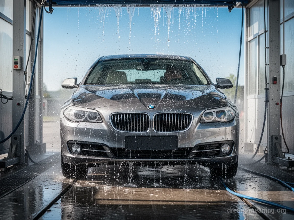 A car with a gleaming, spotless exterior being dried after a wash.