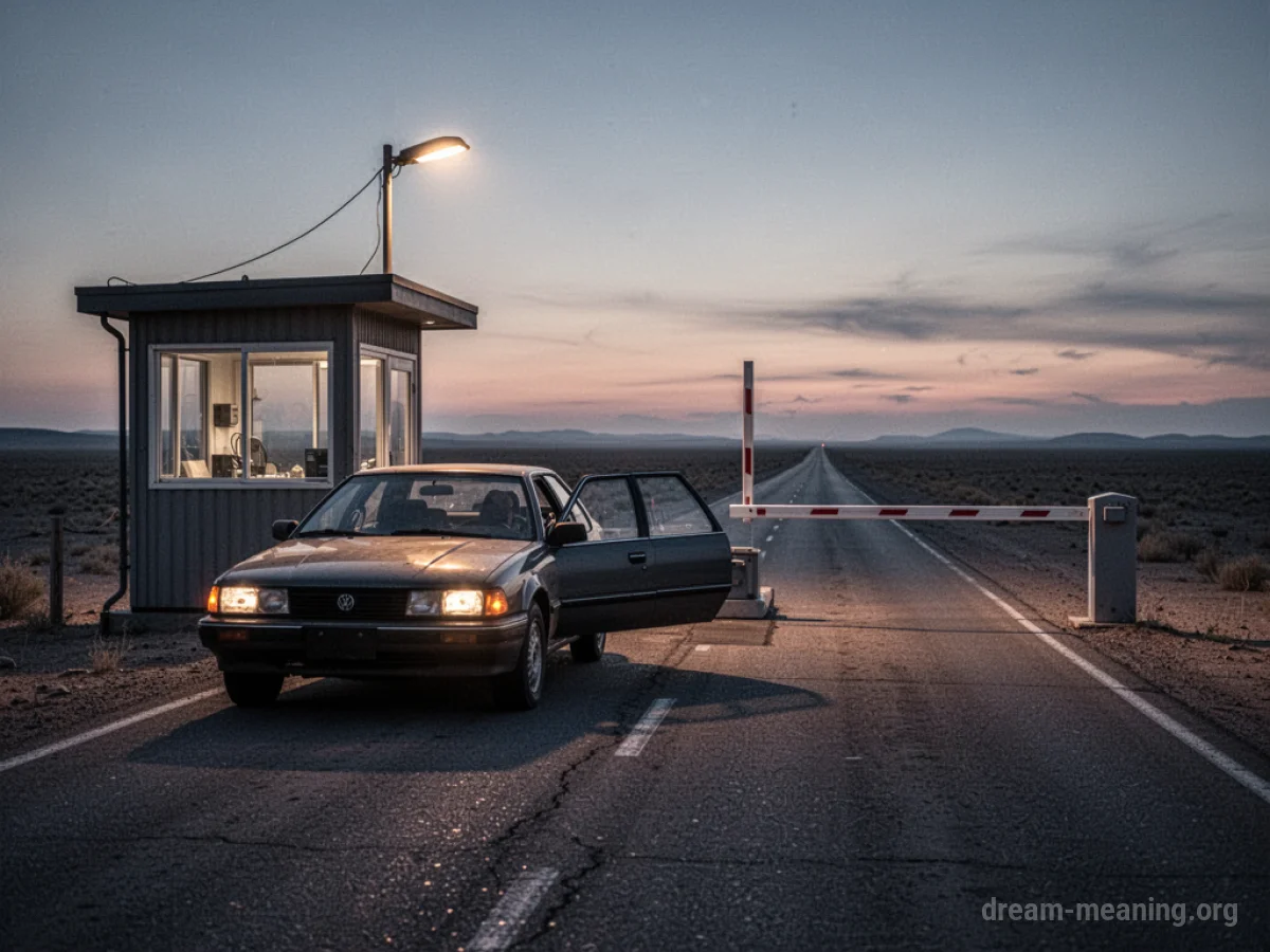 A car stopped at a checkpoint with a lowered barrier.