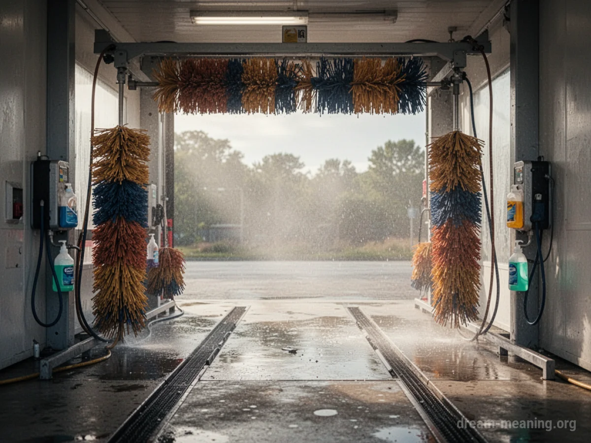 An empty car wash bay with dry equipment.