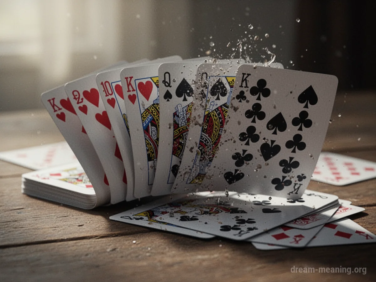 A deck of playing cards with suits changing mid-formation.