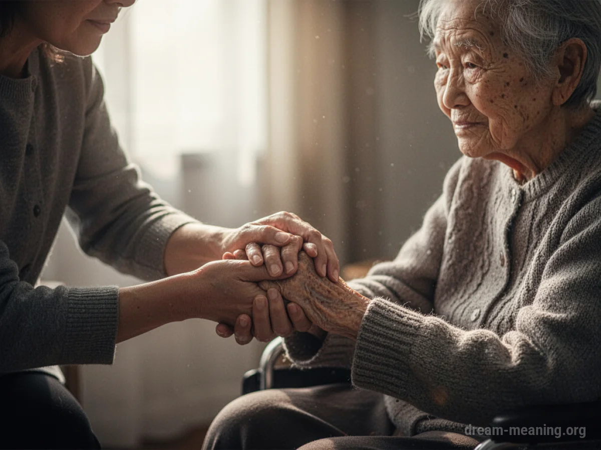 A person's hand supporting an elder's hand.