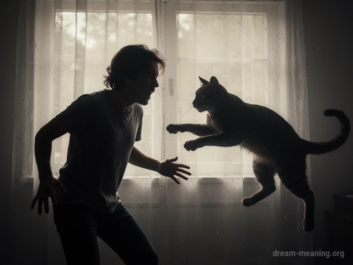 Silhouette of a person and a shadowy cat.