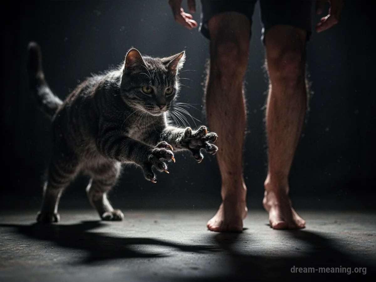 A cat's silhouette reaching towards a person's legs.