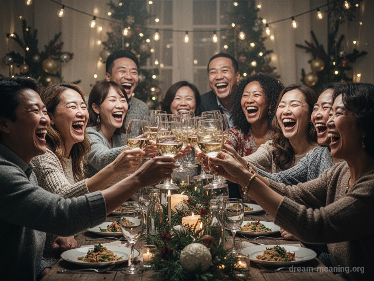 A group of friends sharing a happy moment and toasting.