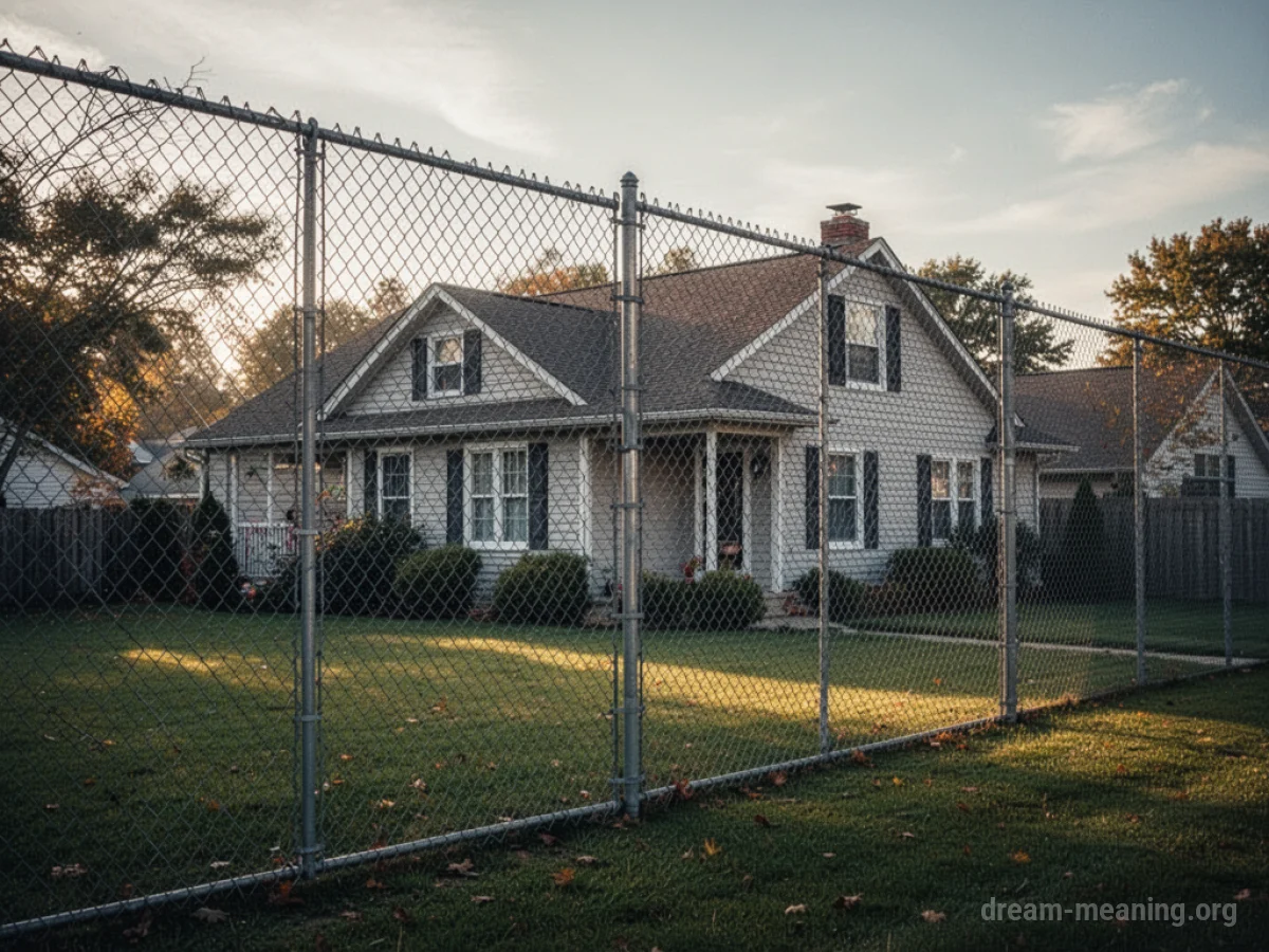 A chain link fence encloses a residential house.